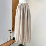 Buddha Stones Summer Plain Color Linen Drawstring Pants With Pockets Women's Pants BS 18