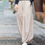 Buddha Stones Summer Plain Color Linen Drawstring Pants With Pockets Women's Pants BS 13