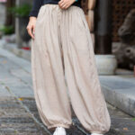 Buddha Stones Summer Plain Color Linen Drawstring Pants With Pockets Women's Pants BS 16