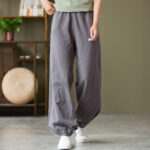 Buddha Stones Plain Color Ramie Linen Cotton Pants With Pockets Women's Pants BS DarkGray L(Fit for US4; UK/AU8; EU36)