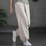 Buddha Stones Plain Color Ramie Linen Cotton Pants With Pockets Women's Pants BS Linen L(Fit for US4; UK/AU8; EU36)
