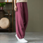 Buddha Stones Plain Color Ramie Linen Cotton Pants With Pockets Women's Pants BS PaleVioletRed L(Fit for US4; UK/AU8; EU36)