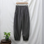 Buddha Stones Plain Color Ramie Linen Cotton Pants With Pockets Women's Pants BS 6