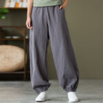 Buddha Stones Plain Color Ramie Linen Cotton Pants With Pockets Women's Pants BS 2
