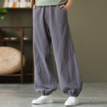 Buddha Stones Plain Color Ramie Linen Cotton Pants With Pockets Women's Pants BS 4
