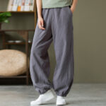 Buddha Stones Plain Color Ramie Linen Cotton Pants With Pockets Women's Pants BS 5