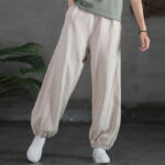 Buddha Stones Plain Color Ramie Linen Cotton Pants With Pockets Women's Pants BS 9