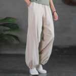 Buddha Stones Plain Color Ramie Linen Cotton Pants With Pockets Women's Pants BS 10