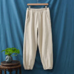 Buddha Stones Plain Color Ramie Linen Cotton Pants With Pockets Women's Pants BS 13