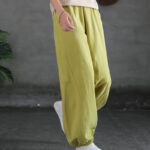 Buddha Stones Plain Color Ramie Linen Cotton Pants With Pockets Women's Pants BS 17