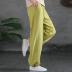 Buddha Stones Plain Color Ramie Linen Cotton Pants With Pockets Women's Pants BS 18
