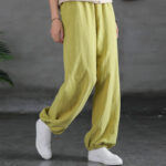 Buddha Stones Plain Color Ramie Linen Cotton Pants With Pockets Women's Pants BS 16