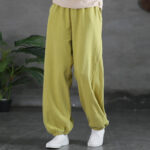 Buddha Stones Plain Color Ramie Linen Cotton Pants With Pockets Women's Pants BS 19