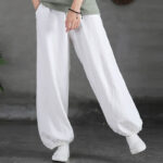 Buddha Stones Plain Color Ramie Linen Cotton Pants With Pockets Women's Pants BS 28