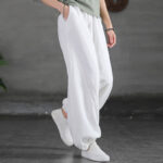 Buddha Stones Plain Color Ramie Linen Cotton Pants With Pockets Women's Pants BS 25