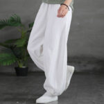 Buddha Stones Plain Color Ramie Linen Cotton Pants With Pockets Women's Pants BS 26