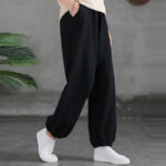Buddha Stones Plain Color Ramie Linen Cotton Pants With Pockets Women's Pants BS 35