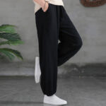 Buddha Stones Plain Color Ramie Linen Cotton Pants With Pockets Women's Pants BS 36