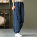 Buddha Stones Plain Color Ramie Linen Cotton Pants With Pockets Women's Pants BS 42