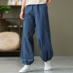 Buddha Stones Plain Color Ramie Linen Cotton Pants With Pockets Women's Pants BS 46