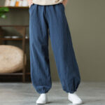 Buddha Stones Plain Color Ramie Linen Cotton Pants With Pockets Women's Pants BS 45