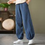 Buddha Stones Plain Color Ramie Linen Cotton Pants With Pockets Women's Pants BS 44