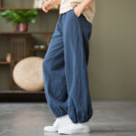 Buddha Stones Plain Color Ramie Linen Cotton Pants With Pockets Women's Pants BS 43