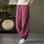 Buddha Stones Plain Color Ramie Linen Cotton Pants With Pockets Women's Pants BS 50