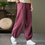 Buddha Stones Plain Color Ramie Linen Cotton Pants With Pockets Women's Pants BS 51