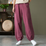 Buddha Stones Plain Color Ramie Linen Cotton Pants With Pockets Women's Pants BS 52