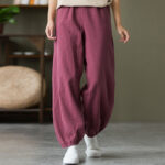 Buddha Stones Plain Color Ramie Linen Cotton Pants With Pockets Women's Pants BS 53