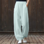 Buddha Stones Plain Color Ramie Linen Cotton Pants With Pockets Women's Pants BS 59