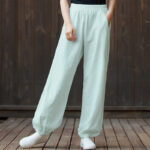 Buddha Stones Plain Color Ramie Linen Cotton Pants With Pockets Women's Pants BS 61