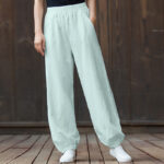 Buddha Stones Plain Color Ramie Linen Cotton Pants With Pockets Women's Pants BS 60