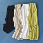 Buddha Stones Plain Color Ramie Linen Cotton Pants With Pockets Women's Pants BS 1
