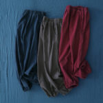 Buddha Stones Plain Color Ramie Linen Cotton Pants With Pockets Women's Pants BS 54