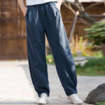 Buddha Stones Casual Ramie Linen Cotton Yoga Pants With Pockets Women's Pants BS SteelBlue L(Fit for US4; UK/AU8; EU36)