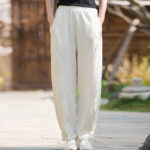 Buddha Stones Casual Ramie Linen Cotton Yoga Pants With Pockets Women's Pants BS Linen L(Fit for US4; UK/AU8; EU36)