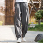 Buddha Stones Casual Ramie Linen Cotton Yoga Pants With Pockets Women's Pants BS LightGrey L(Fit for US4; UK/AU8; EU36)