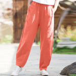 Buddha Stones Casual Ramie Linen Cotton Yoga Pants With Pockets Women's Pants BS LightCoral L(Fit for US4; UK/AU8; EU36)