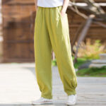 Buddha Stones Casual Ramie Linen Cotton Yoga Pants With Pockets Women's Pants BS 1