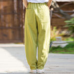 Buddha Stones Casual Ramie Linen Cotton Yoga Pants With Pockets Women's Pants BS 2