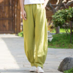 Buddha Stones Casual Ramie Linen Cotton Yoga Pants With Pockets Women's Pants BS 7