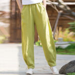 Buddha Stones Casual Ramie Linen Cotton Yoga Pants With Pockets Women's Pants BS 4