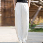 Buddha Stones Casual Ramie Linen Cotton Yoga Pants With Pockets Women's Pants BS 10