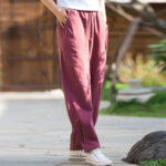 Buddha Stones Casual Ramie Linen Cotton Yoga Pants With Pockets Women's Pants BS 15
