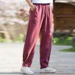 Buddha Stones Casual Ramie Linen Cotton Yoga Pants With Pockets Women's Pants BS 16