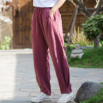 Buddha Stones Casual Ramie Linen Cotton Yoga Pants With Pockets Women's Pants BS 18