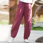 Buddha Stones Casual Ramie Linen Cotton Yoga Pants With Pockets Women's Pants BS 19