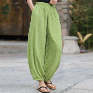 Buddha Stones Casual Summer Women's Cotton Pants With Pockets Women's Pants BS PaleGreen F(Fit for US4-6; UK/AU8-10; EU36-38)